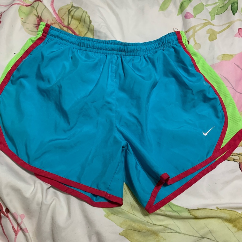 Green, blue and coral Nike shorts